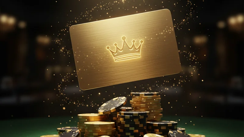 Luxury casino VIP rewards scene with gold membership card, chips and premium green lighting